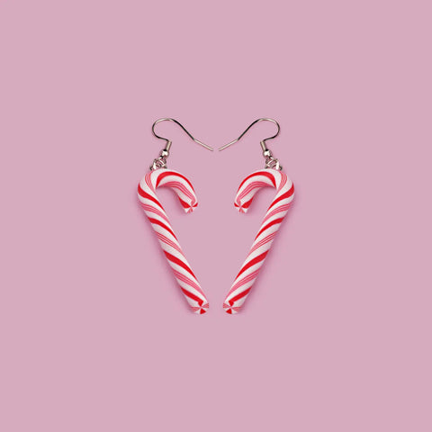 Candy cane earrings, red and white
